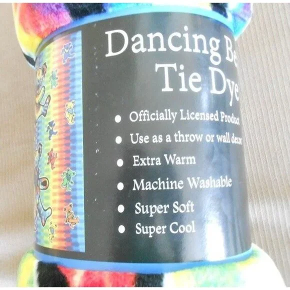 New Grateful Dead Tie Dye Dancing Bears Plush Throw Gift Blanket Fleece Rainbow - Picture 5 of 5